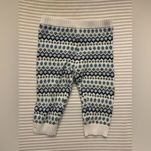 Janie and Jack White Fair Isle Knit Leggings with Blue and Green Stripes